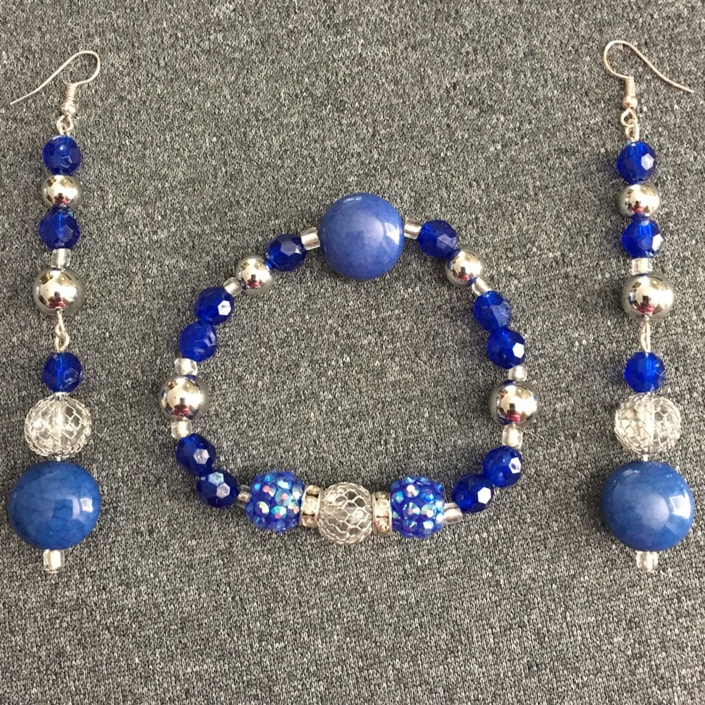 Handmade Blue Bracelet and Earring set